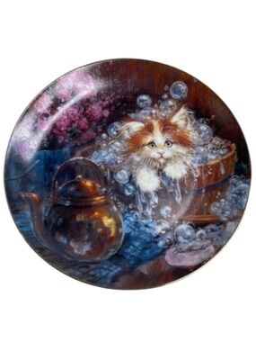 Vintage 2001 Stewart Sherwood ‘Bubble Bath’ Cat Decorative Plate 353 of 3000